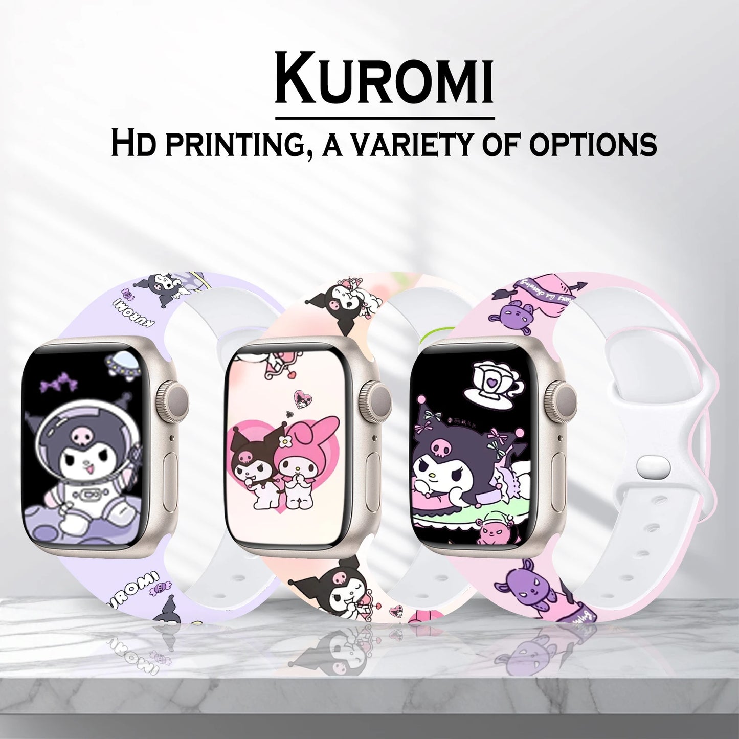 Sanrio Cool Kuromi Strap for Apple Watch 9 8 7 SE 6 Silicone Band Replaceable Bracelet for iWatch 44mm 42mm 41mm 40mm Watchband
