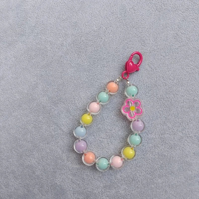 Phone Chain for Women Lovely Heart Telephone Lanyard Beads Cellphone Wrist Strap Mobile Phone Bracelet Jewelry Accessories