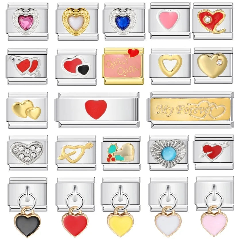 Valentine's Day Y2k Italian Charm Bracelet Links Hearts Love Lover Hand Chain Bangle Pendant DIY Making Trendy INS Jewelry Gifts
