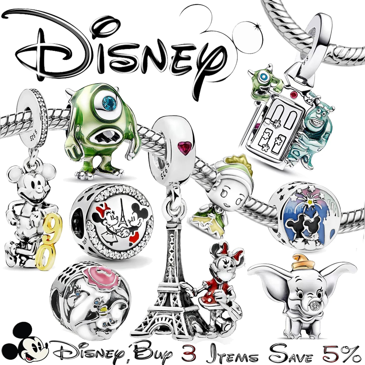 2024 Princess Charms silver 925 caliber mother kids Beads Suitable for Original 925 Charm Bracelet Jewelry gift