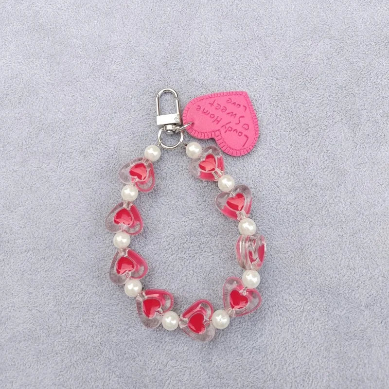 Phone Chain for Women Lovely Heart Telephone Lanyard Beads Cellphone Wrist Strap Mobile Phone Bracelet Jewelry Accessories
