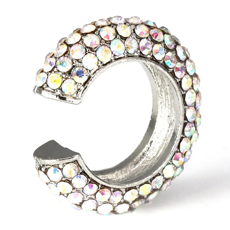 C-Shape Rhinestones Ear Clips for Women Bohemian Ear Cuff Luxury Clip On Earring Female Jewelry Personality Party Accessories