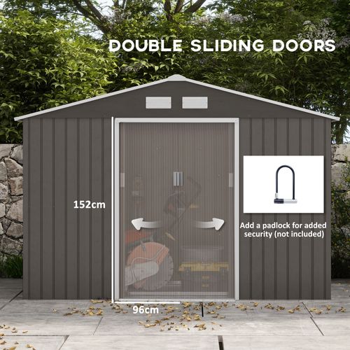 9 x 6FT Foundation Ventilation Steel Outdoor Garden Shed Grey