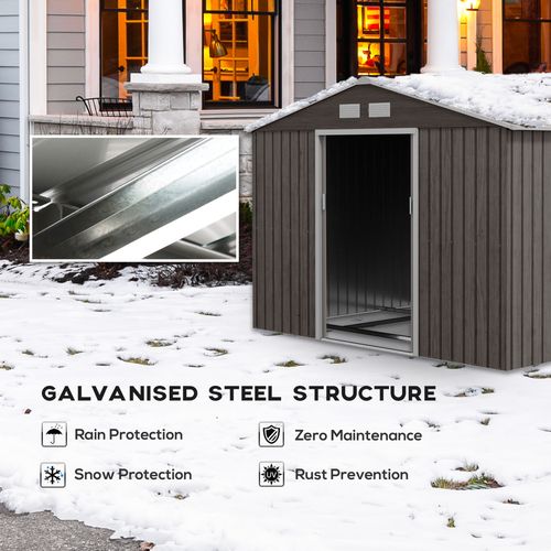 9 x 6FT Foundation Ventilation Steel Outdoor Garden Shed Grey