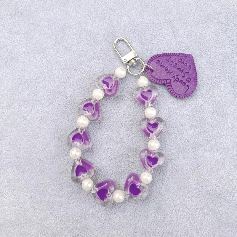 Phone Chain for Women Lovely Heart Telephone Lanyard Beads Cellphone Wrist Strap Mobile Phone Bracelet Jewelry Accessories