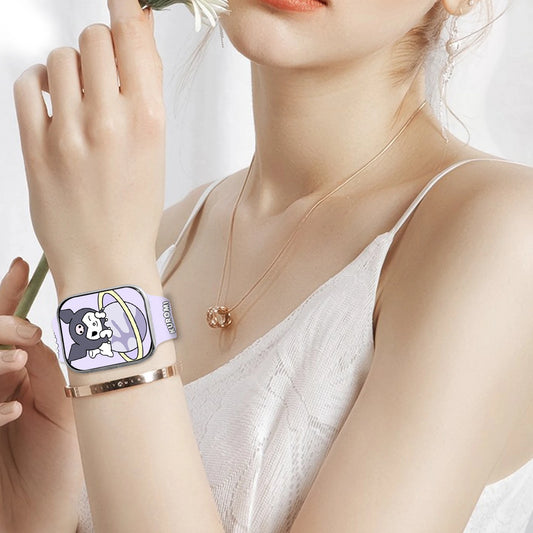 Sanrio Cool Kuromi Strap for Apple Watch 9 8 7 SE 6 Silicone Band Replaceable Bracelet for iWatch 44mm 42mm 41mm 40mm Watchband