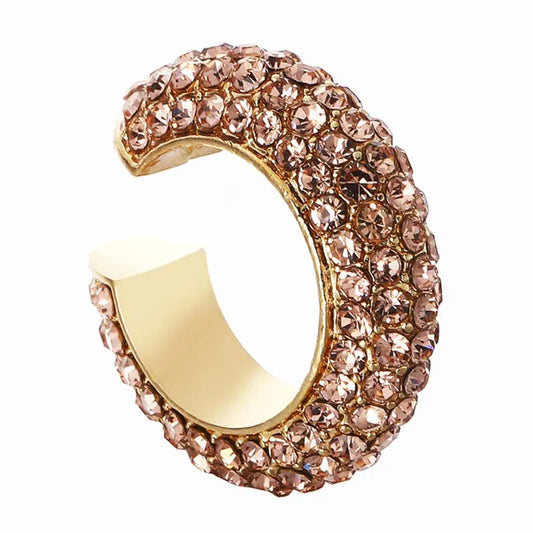 C-Shape Rhinestones Ear Clips for Women Bohemian Ear Cuff Luxury Clip On Earring Female Jewelry Personality Party Accessories
