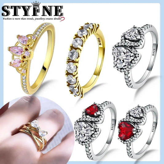 925 Sterling Silver Valentine's Day Confession Red Halo Hearts Rings Women Jewelry Anniversary Fashion Fine Love Gift For Women
