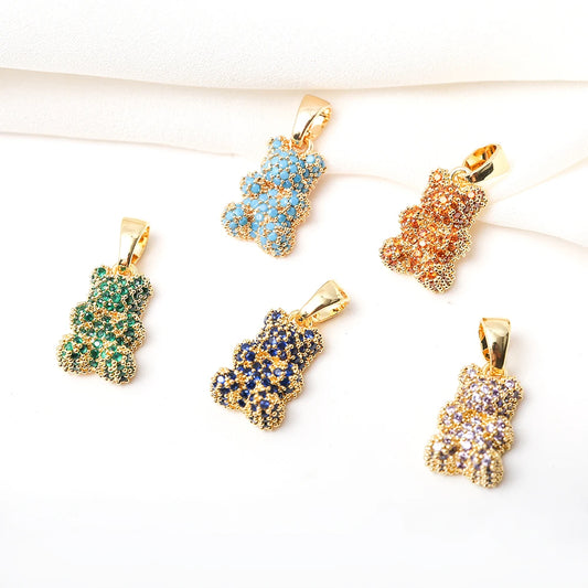 Rhinestone Gummy Bear Charm With Bail Brass Gold Plated Animal Bear Pendant For Diy Bracelet Necklace Jewelry Making Accessories