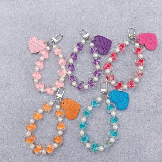 Phone Chain for Women Lovely Heart Telephone Lanyard Beads Cellphone Wrist Strap Mobile Phone Bracelet Jewelry Accessories