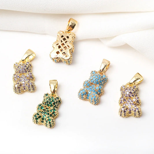 Rhinestone Gummy Bear Charm With Bail Brass Gold Plated Animal Bear Pendant For Diy Bracelet Necklace Jewelry Making Accessories