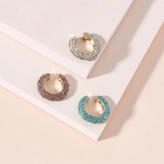 C-Shape Rhinestones Ear Clips for Women Bohemian Ear Cuff Luxury Clip On Earring Female Jewelry Personality Party Accessories