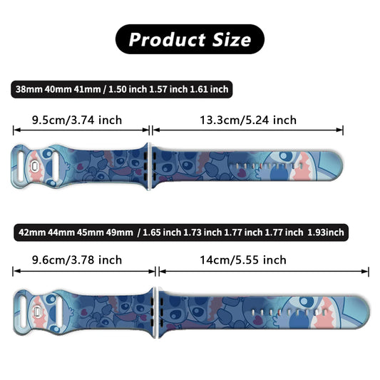 Disney Stitch Silicone Strap for Apple Watch 10 9 8 7 Printed Band Replaceable Bracelet for iWatch 46mm 44mm 42mm 41mm Watchband