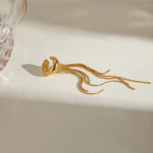 Creative One Tassel Ear Clip Earring 18K PVD Plated Women Anti Allergic Metal Charm Daily Jewelry Accessories Gala Gift