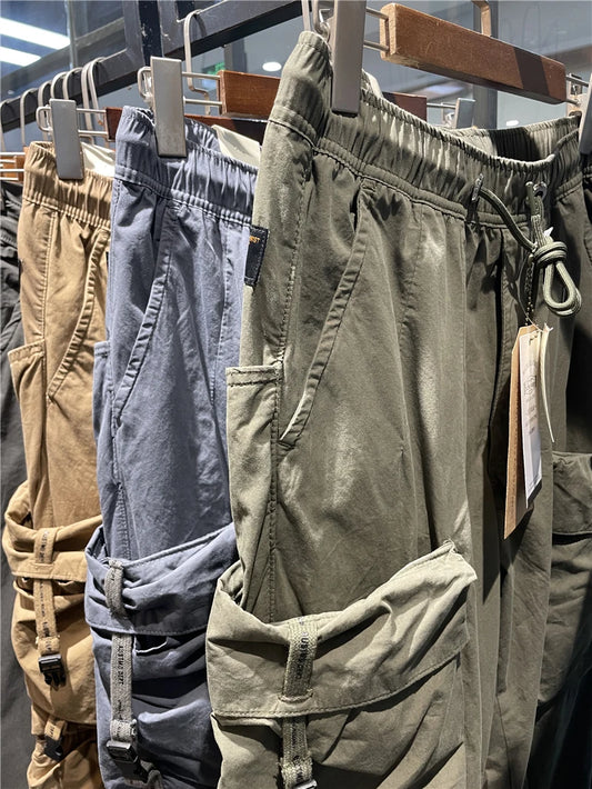 Summer Thin Japan Vintage Casual Multi Pockets Workwear Pants for Men Outdoor Loose Straight Jogger Cargo Trousers Cityboy Youth