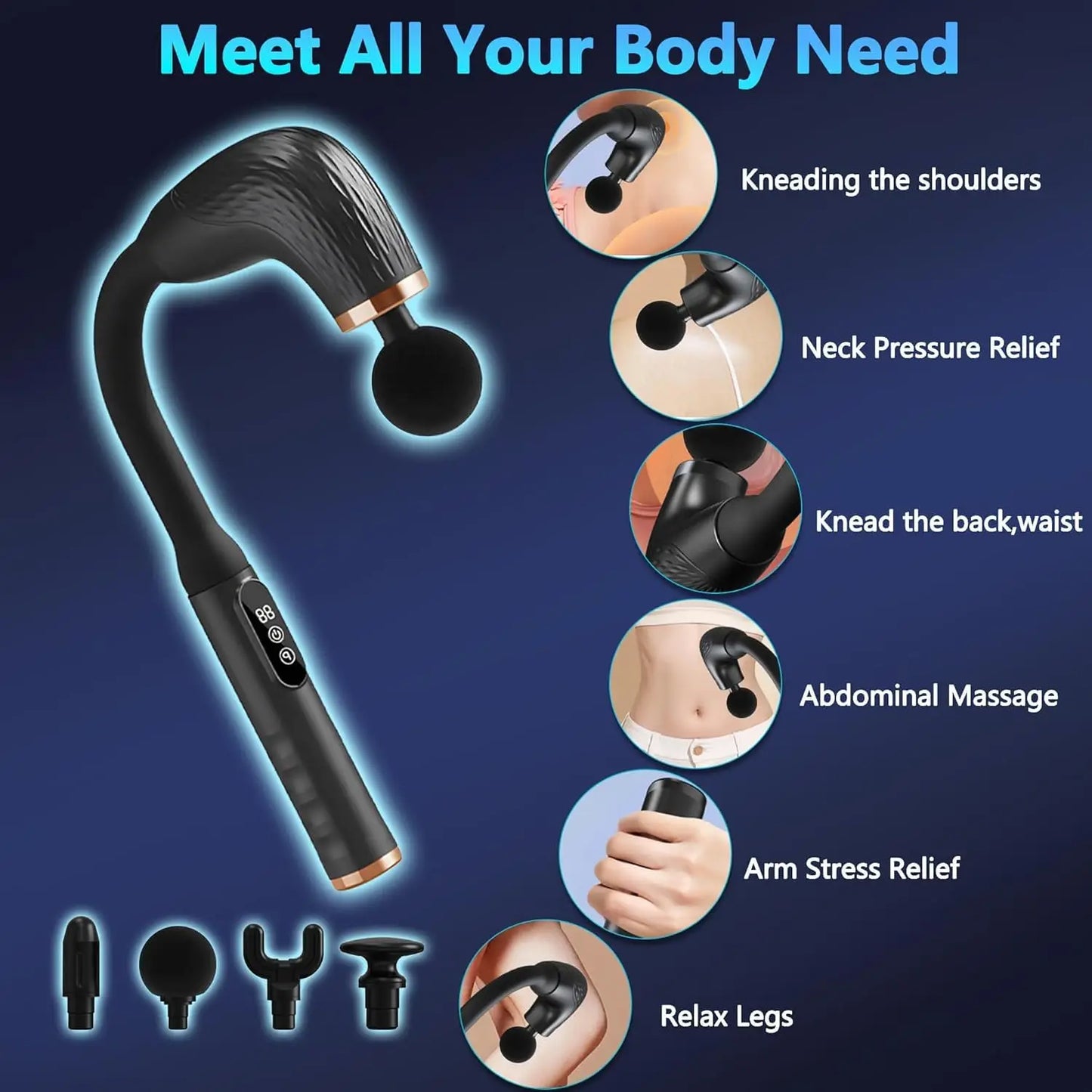 Fascial Massage Gun Electric Percussive Therapy Massager Body Relaxation With 4 Replaceable Head Can Muscle Recovery Gift Giving