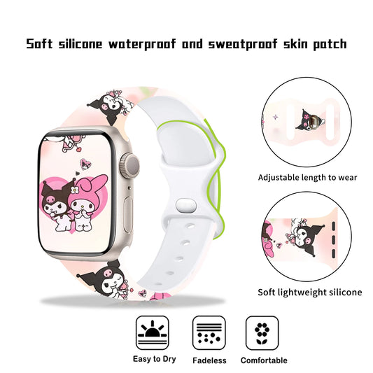 Sanrio Cool Kuromi Strap for Apple Watch 9 8 7 SE 6 Silicone Band Replaceable Bracelet for iWatch 44mm 42mm 41mm 40mm Watchband