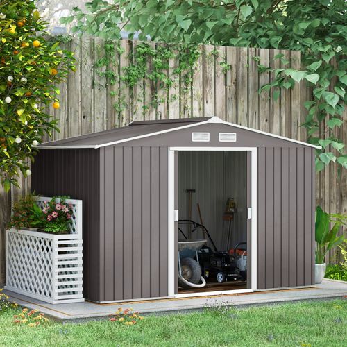 9 x 6FT Foundation Ventilation Steel Outdoor Garden Shed Grey